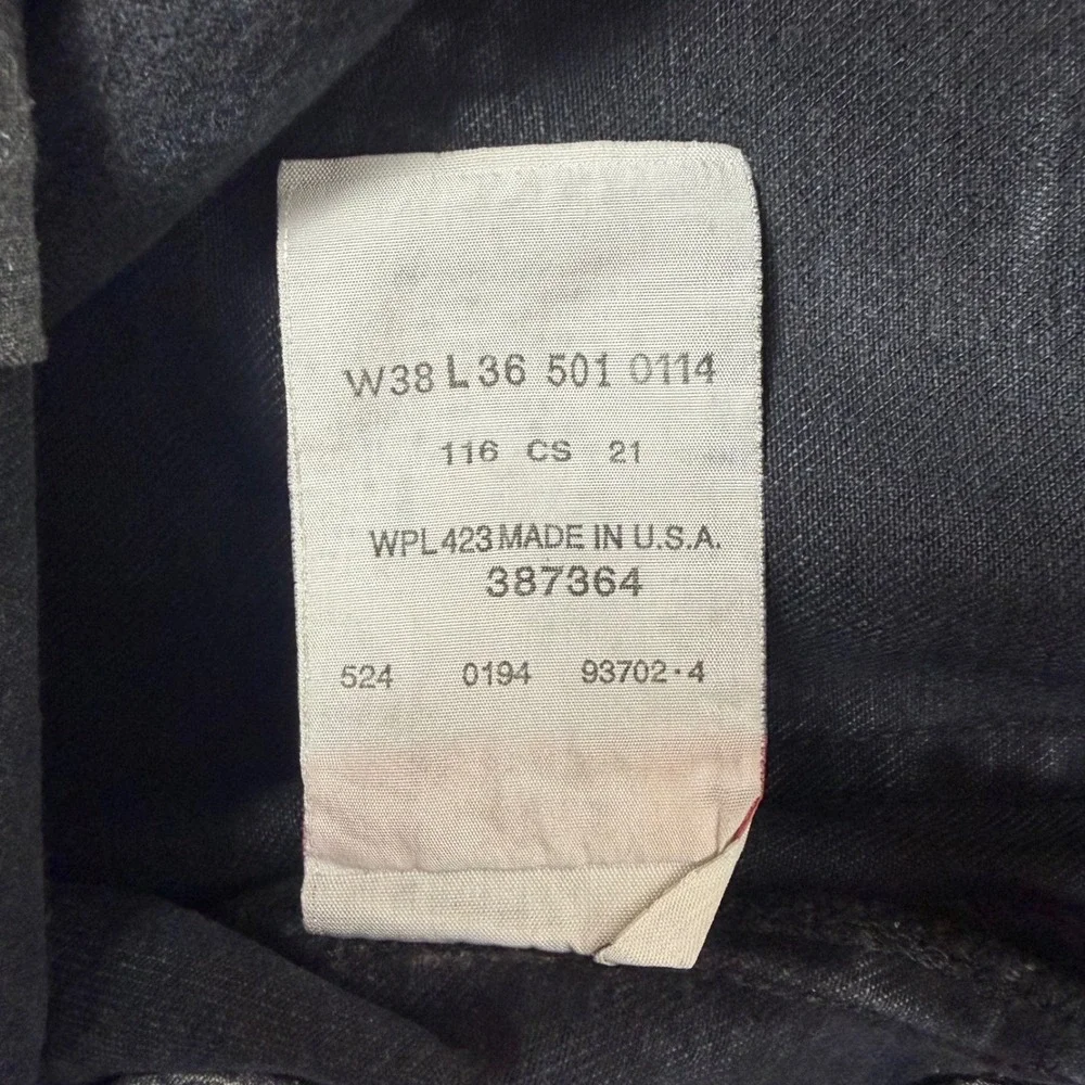Vintage Levi's Jeans Mens 38x36 Black 501 Straight Leg Distressed Faded USA Made